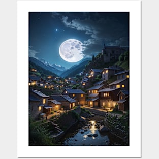 Moonlight by the Village Posters and Art